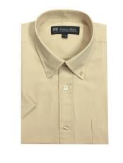  Button Down Oxford Khaki Short Sleeve Mens Cotton Blend Mens Dress Shirt