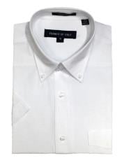  Short Sleeve Button Down Shirts Cotton Blend Oxford White Mens Dress Shirt