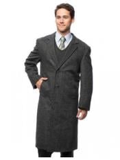  Mens Dress Coat  Herringbone Cashmere  Blend  Grey Top Coat