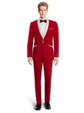  Red and White Lapel Tuxedo Suit Shawl Collar With Vest Wedding / Prom / Stage