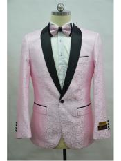  Style#-B6362 Pink And Black Two Toned Paisley Floral Blazer Tuxedo Dinner Jacket