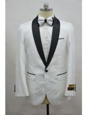  White And Black Two Toned Paisley Floral Blazer Tuxedo Dinner Jacket Fashion