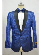  Style#-B6362 Royal And Black Two Toned Paisley Floral Blazer Tuxedo Dinner Jacket