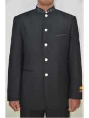  Mens Five Button Mandarin Banded Collar Black Suits