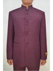  Mens Eight Button Mandarin Banded Collar Burgundy Suits