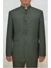  Mens Eight Button Mandarin Banded Collar Olive Green Suits
