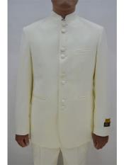  Mens Eight Button Mandarin Banded Collar Ivory Suits