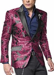  Nardoni Shiny Jacket Tuxeod Dinner Jacket Blazer Sport Coat Paisley Floral Pattern Mix Two Toned Hot Pink