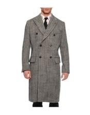  DBCoat Mens Dress Coat Double Breasted Black ~ White Six Button Gray