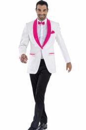  Style#-B6362 Mens Blazer White ~ Fuschia Two Toned Tuxedo Dinner Jacket Perfect