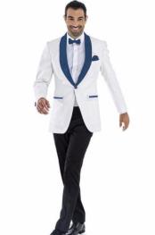  Mens Blazer White ~ Dark Navy Two Toned Tuxedo Dinner Jacket Perfect For Prom Wedding & Groom