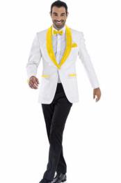  Mens Blazer White ~ Bright Gold Two Toned Tuxedo Dinner Jacket Perfect