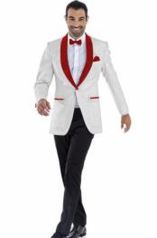  Style#-B6362 Mens Blazer Off White ~ Maroon Two Toned Tuxedo Dinner Jacket