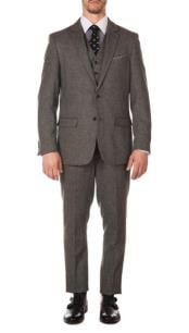  Mens Ferrecci York Grey Slim Fit 3pc Herringbone Suit