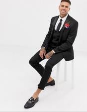 Mens Skinny Fit Black One Button  Tuxedo