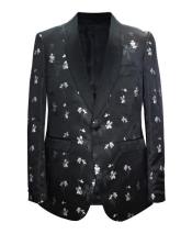  Cheap Priced Mens Printed Unique Patterned Print Floral Tuxedo Flower Jacket Prom Custom Celebrity Modern Tux Black