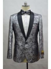  Style#-B6362 Mens Silver - Black Four Butoon Cuff Shawl Lapel Tuxedo