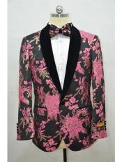  Style#-B6362 Mens Rose - Black Four Button Cuff Shawl Lapel Tuxedo