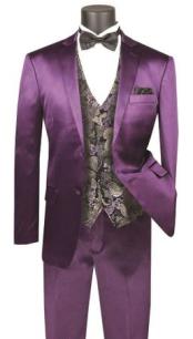  Mens Shiny Purple Slim Fit Suit No Vest - Jacket and Pants