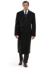  DBCoat Mens 44 Inch Long Length Black Double Breasted Wool Blend Overcoat