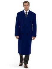  DBCoat Mens 44 Inch Long Length Navy Blue Double Breasted Wool Blend