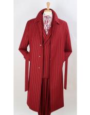  Dress Coat Full Length Pinstripe Stripe Topcoat Overcoat ~ Trench Coat Wool Fabric Burgundy ~ Red 