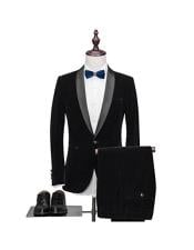  Mens Black Alberto Nardoni Mens Velvet Suit Shawl Collar Tuxdo Suit 