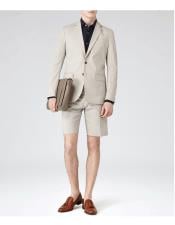  Mens Summer Business Suits With Shorts Pants Set  Tan