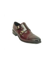  Mens Fashion Shoes by Carrucci - Double Buckle Burgundy