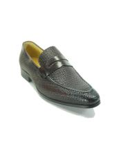  Mens Carrucci Shoes Mens Brown Woven Leather Stylish Dress Loafer- Mens Buckle