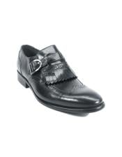  Mens Monk Strap Leather Stylish Dress Loafer by Carrucci - Black- Mens