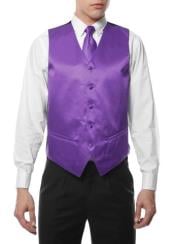  Mens Purple V Neck 4PC Waistcoat ~ Waist coat & Tie &