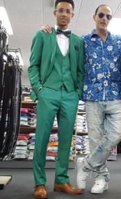  Mens Peak Lapel Green Suit