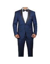  Mens Shawl lapel Midnight Blue Two Piece James Bond Outfit - Wool