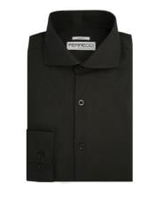  Spread Collar Slim Fit Shirt Cotton Black Mens Dress Shirt