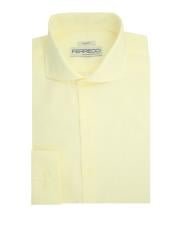  Spread Collar Slim Fit Cotton Off White Mens Dress Gingham Shirt -
