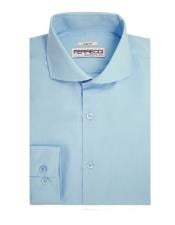  Spread Collar Slim Fit Cotton Sky Blue Mens Dress Gingham Shirt -