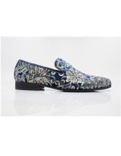  Mens Carrucci Shoes Tuxedo Shoes Blue Leather Lining Sequin pattern Shoes Perfect
