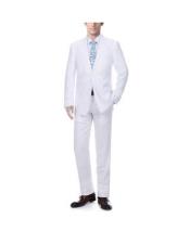  Renoir Suits - Renoir Fashion Mens White Solid Pattern Classic Fit Linen