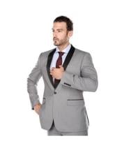  Renoir Suits - Renoir Fashion Mens Shawl Lapel  Light Grey Slim