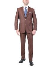  Brick ~ Cognac Color 2 Button Mens Suit With Texture Fabric Flat