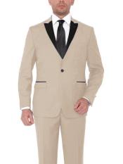  ~ Beige ~ Sand Color Peak Lapel Tuxedo Vested 3 Piece Suit By Alberto Nardoni Tux Formalwear