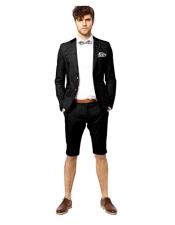  Mens Short Pants Suit Set Mens Two Button Jet Black Suit For