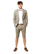  Mens Short Pants Suit Set Mens Suit For Men Grey Two Button