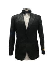  Black Floral Satin Shiny Fashion Blazer Dinner Jacket