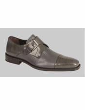  Mens Gray Cap Toe Leather Lining Shoe- Mens Buckle Dress Shoes