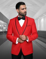  Style#-B6362 Mens Red Shawl Lapel Besom Pockets Dinner Jacket Prom Wedding