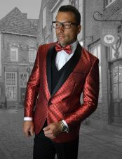  Style#-B6362 Mens Red  Shawl Lapel Collared Shiny Tuxedo - Red Tuxedo