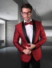  Mens Red One Button Besom Pockets Tuxedo for Prom Wedding - Red Tuxedo