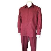  Mens Plain Long Sleeve Casual Walking Burgundy Suit